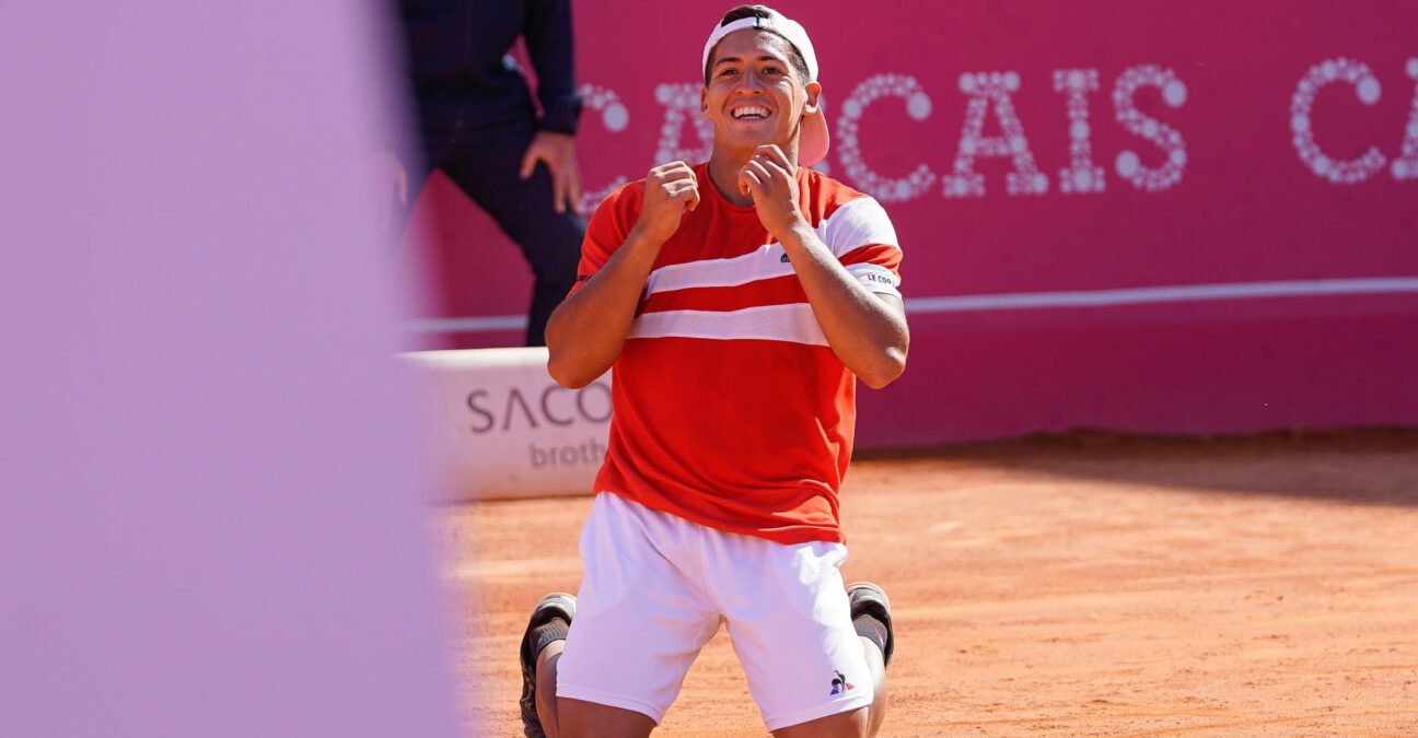 Sebastian Baez celebrates victory during the Millennium Estoril Open Final ATP 250 tennis tournament in Estoril