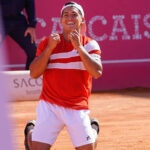 Sebastian Baez celebrates victory during the Millennium Estoril Open Final ATP 250 tennis tournament in Estoril