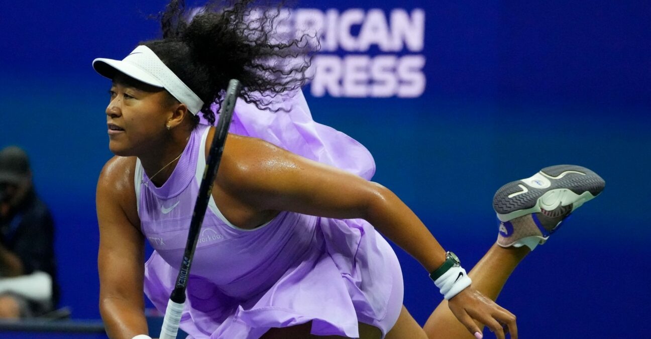 Naomi Osaka of Japan in action during the first round of the 2022 US Open