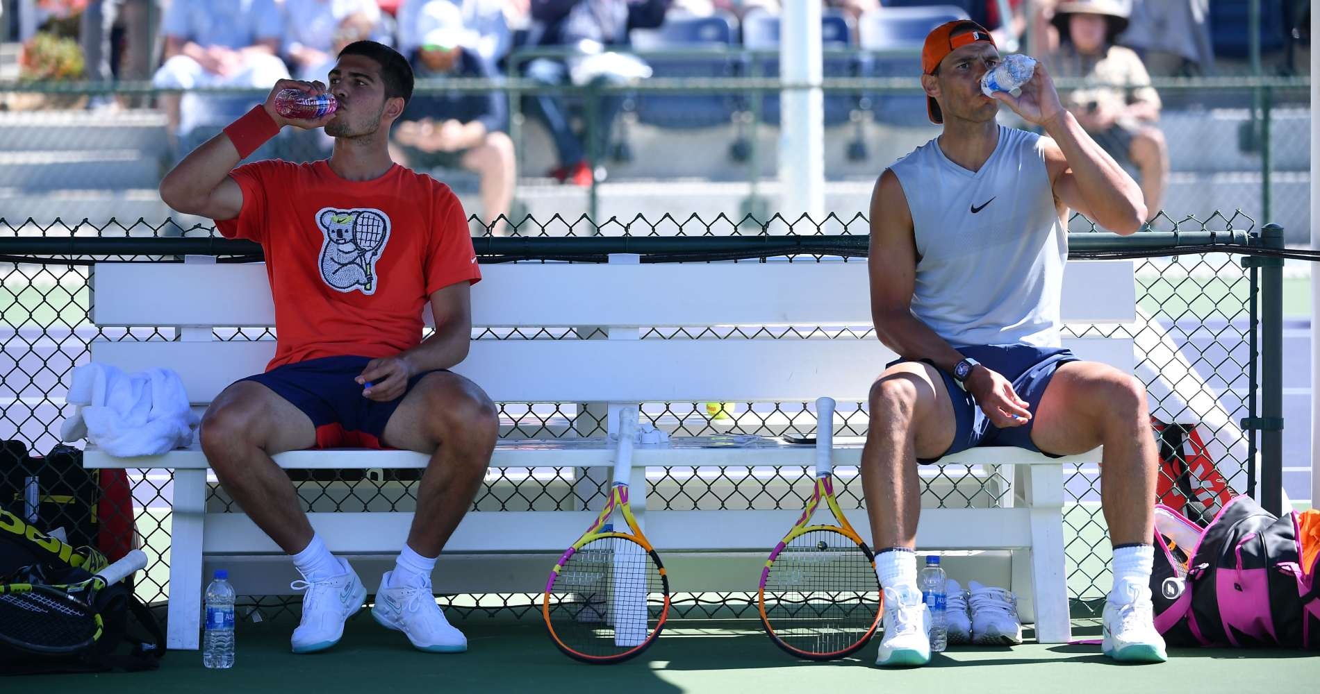 Rafael Nadal and Carlos Alcaraz practicing