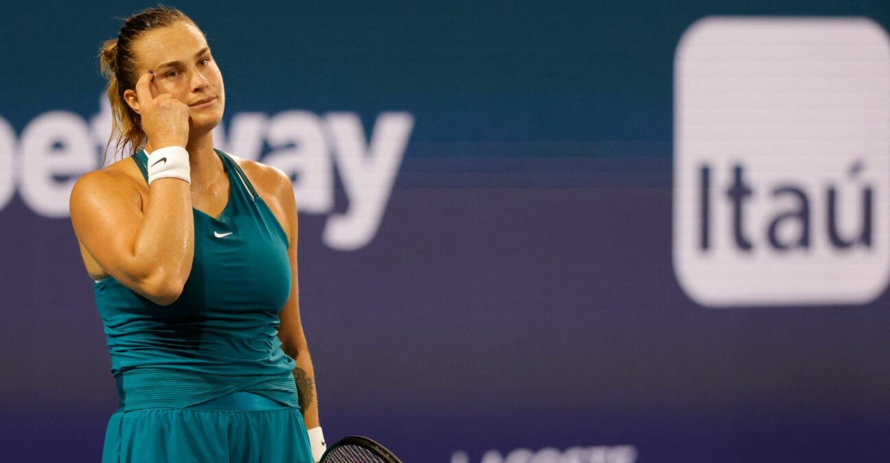 Aryna Sabalenka lors de sa défaite contre Irina-Camelia Begu, lors du Masters 1000 de Miami 2022