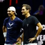 Rafael Nadal et Roger Federer à l'entraînement pour la Laver Cup 2022 © AI / Reuters / Panoramic