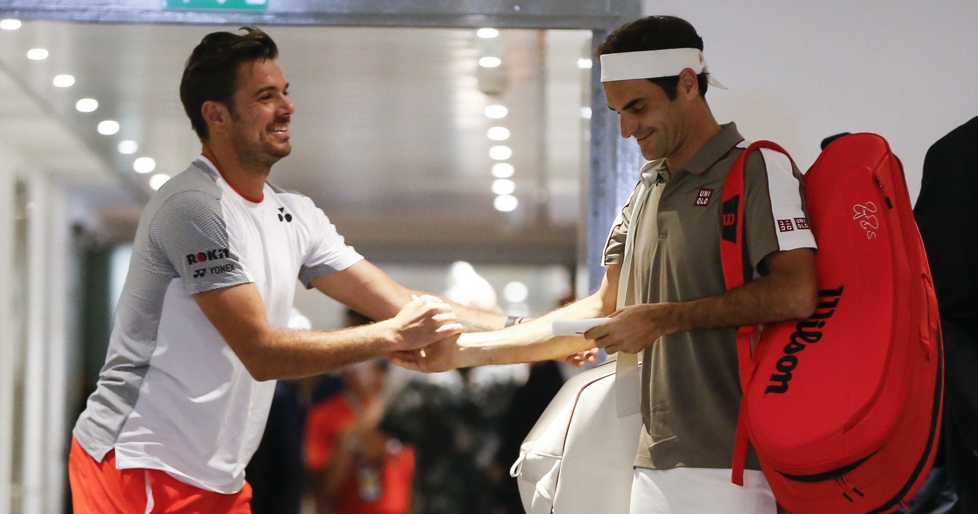 Stan Wawrinka and Roger Federer before their quarter-final encounter during the 2019 French Open