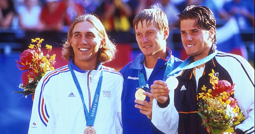 Arnaud Di Pasquale (France), Evgueny Kafelnikov (Russia) and Tommy Haas (Germany), 2000 Olympic Games