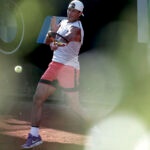 Rafael Nadal in action during training