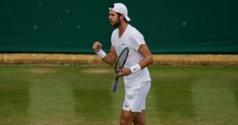 Karen Khachanov at Wimbledon in 2021