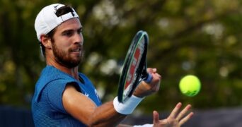 Ariake Tennis Park - Tokyo, Japan - July 27, 2021. Karen Khachanov in action