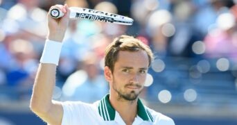 Daniil Medvedev (RUS) waves to the fans at the National Bank Open tennis tournament in Toronto, ON, Canada