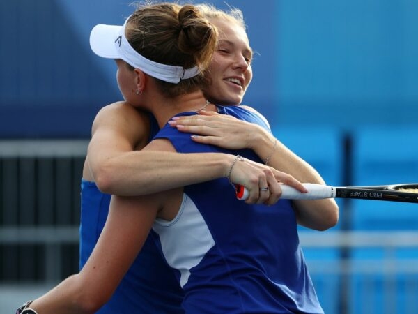 Ariake Tennis Park - Tokyo, Japan - July 29, 2021. Barbora Krejcikova of Czech Republic and Katerina Siniakova of Czech Republic at the Tokyo Olympics