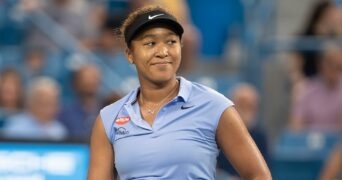 Naomi Osaka (JPN) reacts during a match against Jil Teichmann (SUI) during the Western and Southern Open at the Lindner Family Tennis Center.