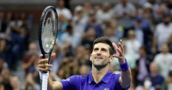 Novak Djokovic at the 2021 U.S. Open tennis tournament at USTA Billie Jean King National Tennis Center.