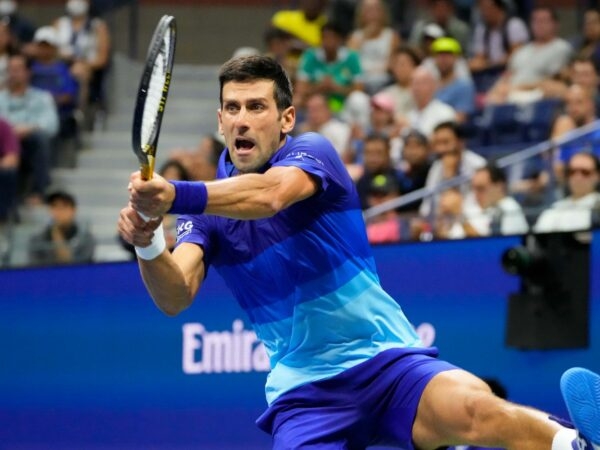 Novak Djokovic at the 2021 U.S. Open tennis tournament at USTA Billie Jean King National Tennis Center.