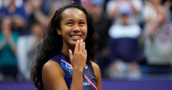 Leylah Fernandez at the 2021 U.S. Open tennis tournament at USTA Billie Jean King National Tennis Center.