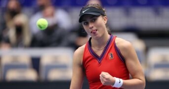 Paula Badosa in action during the WTA J&T Banka Ostrava Open 2021 women's tennis tournament in Ostrava, Czech Republic, on September 20, 2021.