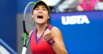 Emma Raducanu at the 2021 U.S. Open tennis tournament at USTA Billie Jean King National Tennis Center