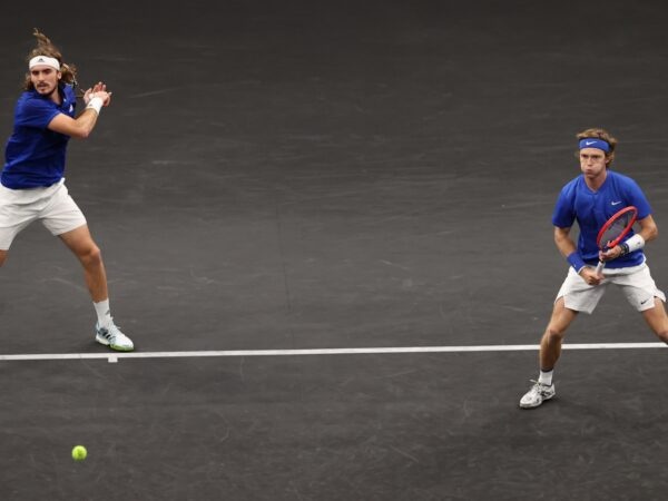 Rublev and Tsitsipas at the Laver Cup in Boston in September 2021