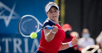 Bianca Andreescu in action during the second round of the 2021 Chicago Fall Tennis Classic WTA 500 tennis tournament