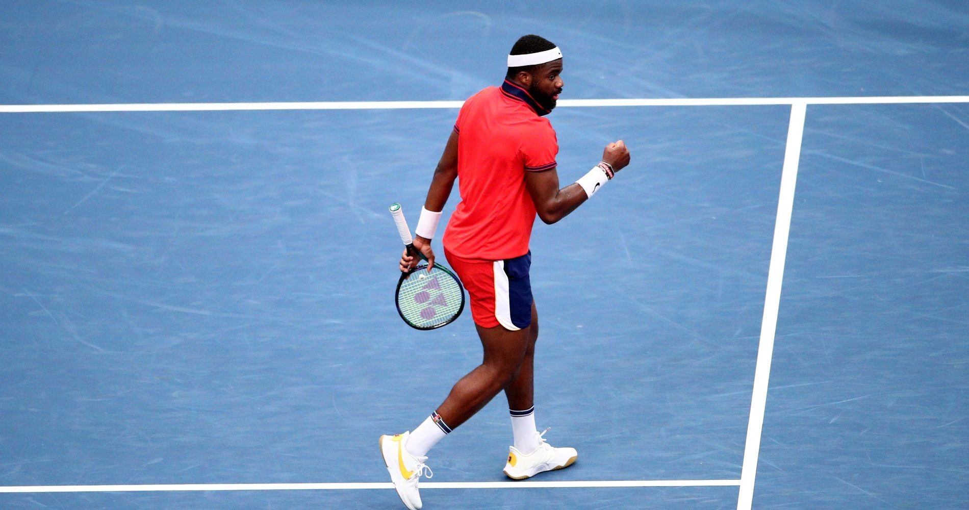 Frances Tiafoe of the United States returns the ball to Jannik Sinner of  Italy during their semi final match at the Erste Bank Open ATP tennis  tournament in Vienna, Austria, Saturday, Oct.