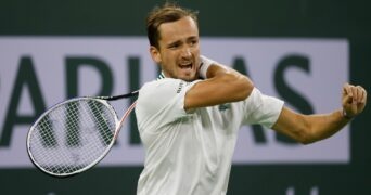 Daniil Medvedev at the 2021 BNP Paribas Open at Indian Wells Tennis Garden in Indian Wells, California