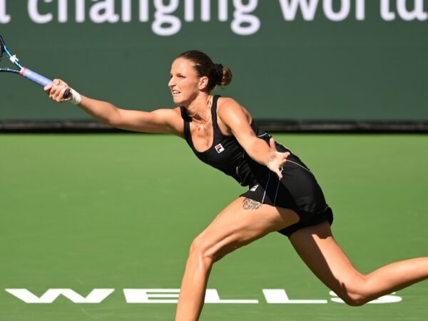 Indian Wells, CA, USA; Karolina Pliskova (CZE) hits a shot during her second round match