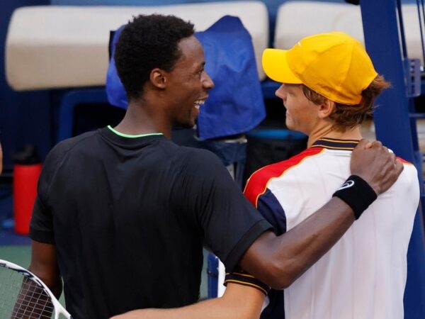 Jannik Sinner and Gael Monfils of France after their match on day six of the 2021 U.S. Open tennis tournament at USTA Billie Jean King National Tennis Center.