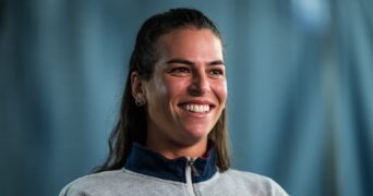 Ajla Tomljanovic of Australia talks to the media ahead of the 2021 Chicago Fall Tennis Classic WTA 500 tennis tournament