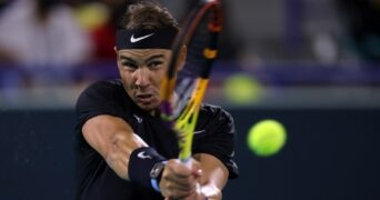 Spain's Rafael Nadal in action during his semi final match against Britain's Andy Murray at the Mubadala World Tennis Championship - Abu Dhabi