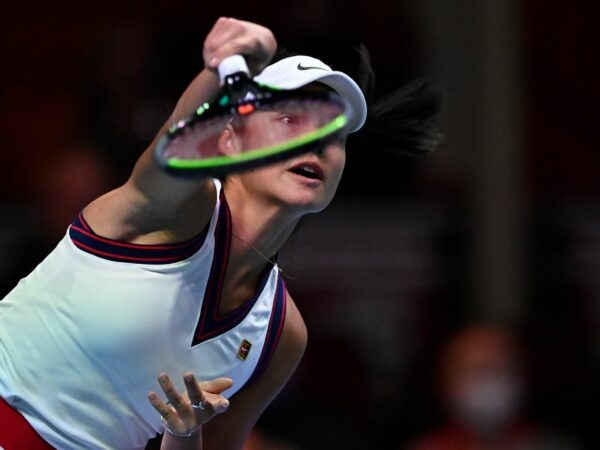 Britain's Emma Raducanu in action during her match against Romania's Elena-Gabriela Ruse at the Royal Albert Hall, London.