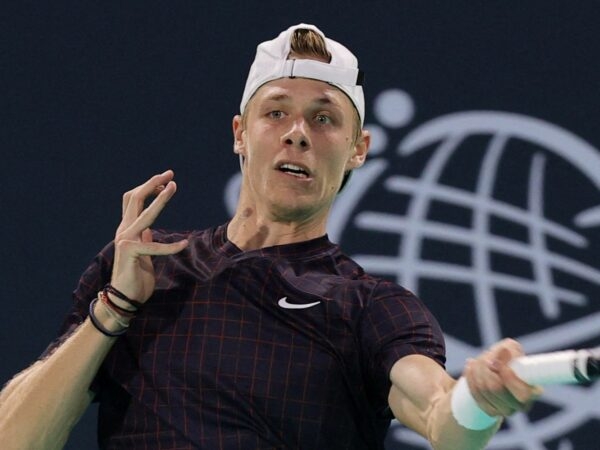 Canada's Denis Shapovalov in action during his semi final match against Russia's Andrey Rublev at the Mubadala World Tennis Championships in Abu Dhabi