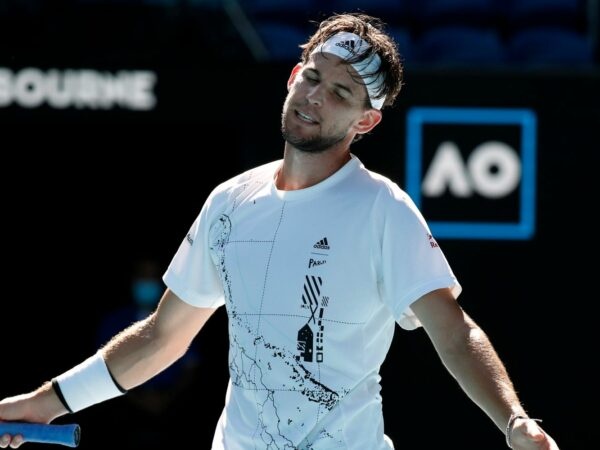Austria's Dominic Thiem reacts during his fourth round match against Bulgaria's Grigor Dimitrov at the Australian Open