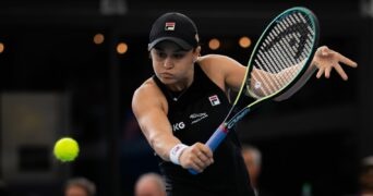 Ash Barty of Australia in action at the 2022 Adelaide International WTA 500 tennis tournament