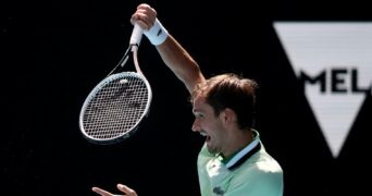 Daniil Medvedev in action during his first round match