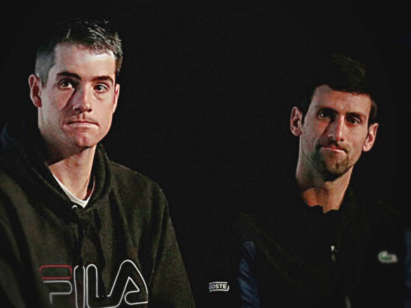 John Isner and Novak Djokovic in 2018