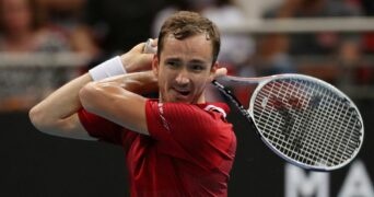 Russia's Daniil Medvedev in action during his group stage match at the ATP Cup