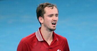 Russia's Daniil Medvedev reacts during his group stage match against France's Ugo Humbert at the ATP Cup