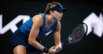 Paula Badosa of Spain in action during the first round of the 2022 Adelaide International WTA 500 tennis tournament