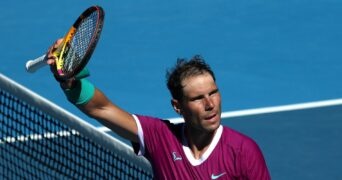 Spain's Rafael Nadal celebrates winning his second round match against Germany's Yannick Hanfmann