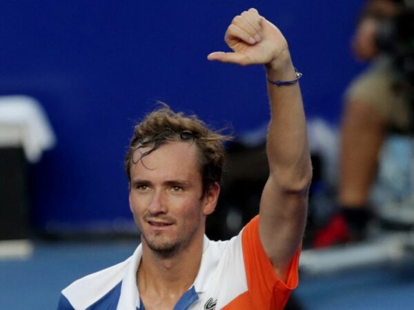 Russia's Daniil Medvedev celebrates winning his quarter final match against Japan's Yoshihito Nishioka in Acapulco