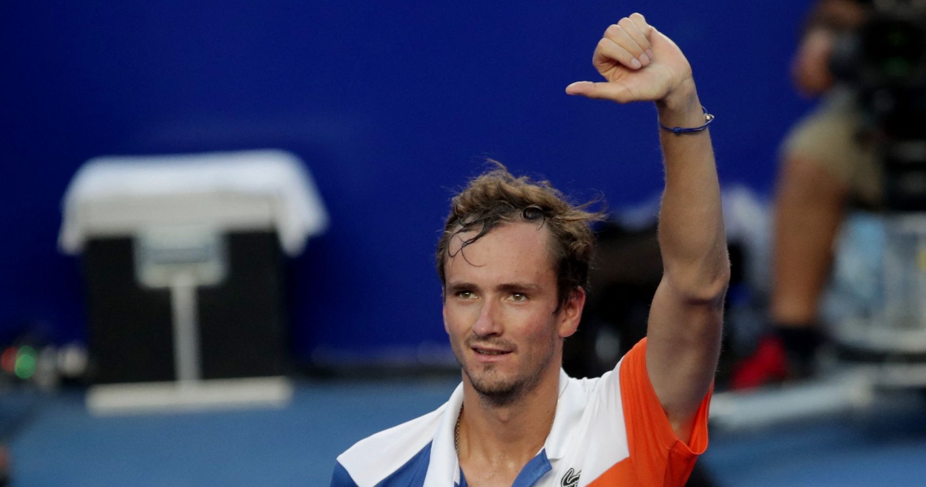 Russia's Daniil Medvedev celebrates winning his quarter final match against Japan's Yoshihito Nishioka in Acapulco