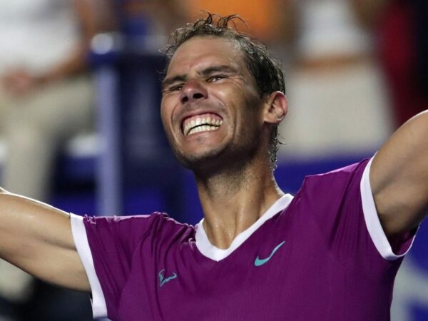 Spain's Rafael Nadal celebrates after winning his semifinal match against Russia's Daniil Medvedev at the Abierto Mexicano