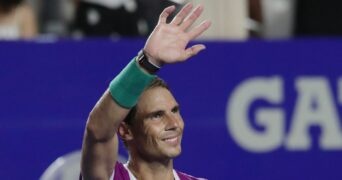 Spain's Rafael Nadal celebrates winning his round of 16 match against Stefan Kozlov of the U.S. at the Abierto Mexicano Open in Acapulco