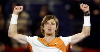 Russia's Andrey Rublev at the Dubai Open