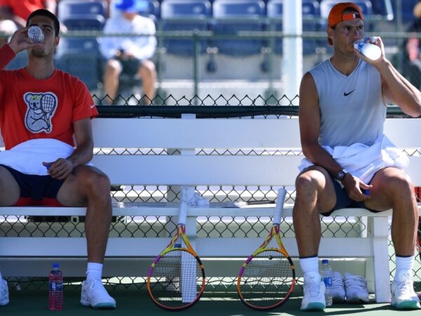 Rafael Nadal and Carlos Alcaraz at practice