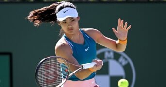 Emma Raducanu during her second round match at the BNP Paribas Open at the Indian Wells Tennis Garden.