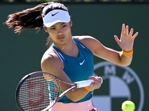 Emma Raducanu during her second round match at the BNP Paribas Open at the Indian Wells Tennis Garden.