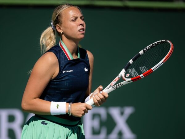 Anett Kontaveit of Estonia in action during the second round of the 2022 BNP Paribas Open WTA 1000 tennis tournament