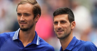 Daniil Medvedev and Novak Djokovic