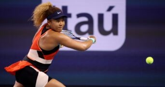 Naomi Osaka during her quarter-final match at the Miami Open at Hard Rock Stadium