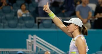 Iga Swiatek after her match against Petra Kvitova at the Miami Open at Hard Rock Stadium.