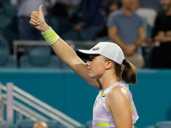 Iga Swiatek after her match against Petra Kvitova at the Miami Open at Hard Rock Stadium.
